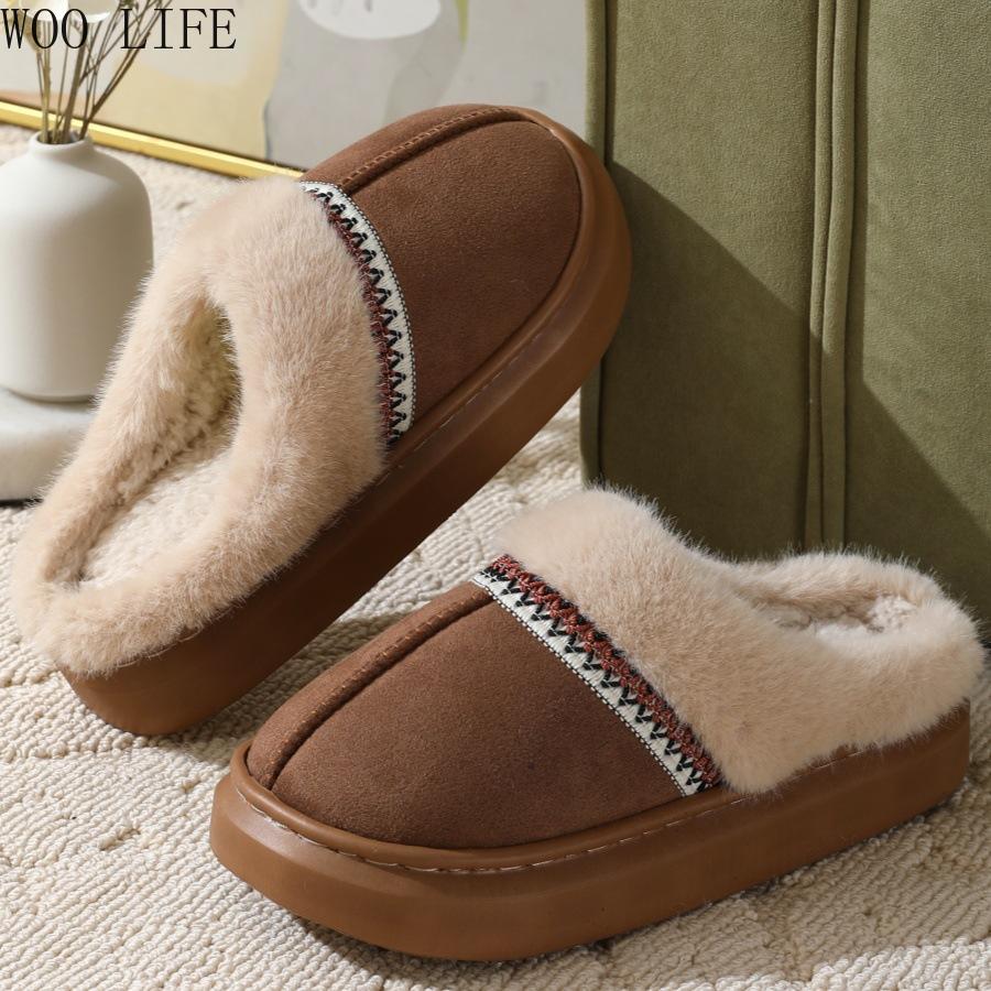 Women Fluffy Platform Slippers Winter Warm Indoor Outdoor House Shoes Non Slip Cozy Booties