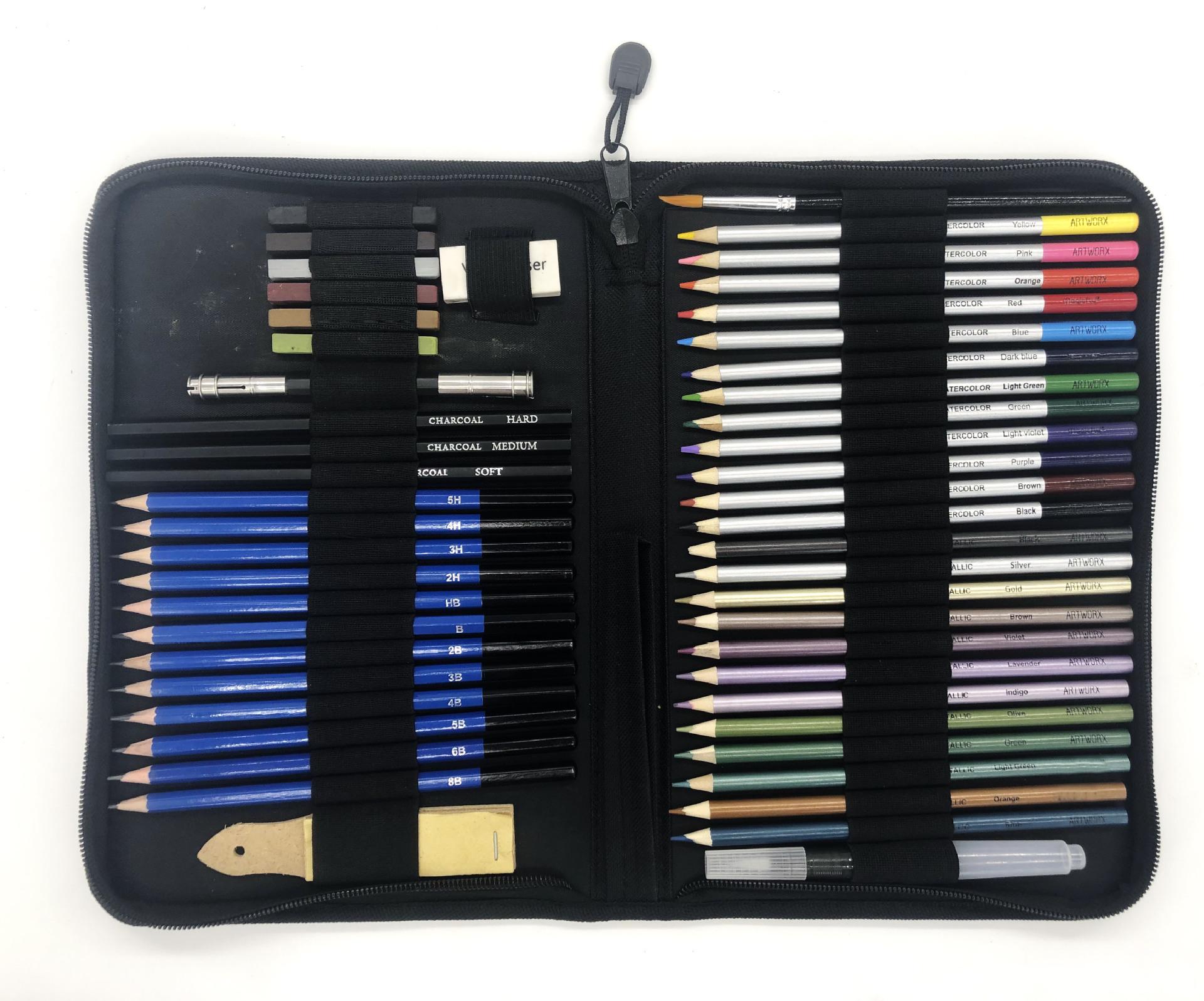 

Набор из 51 предмета для рисования и цветных карандашей для начинающих - Художественные принадлежности 12 Different Hardness чёрный