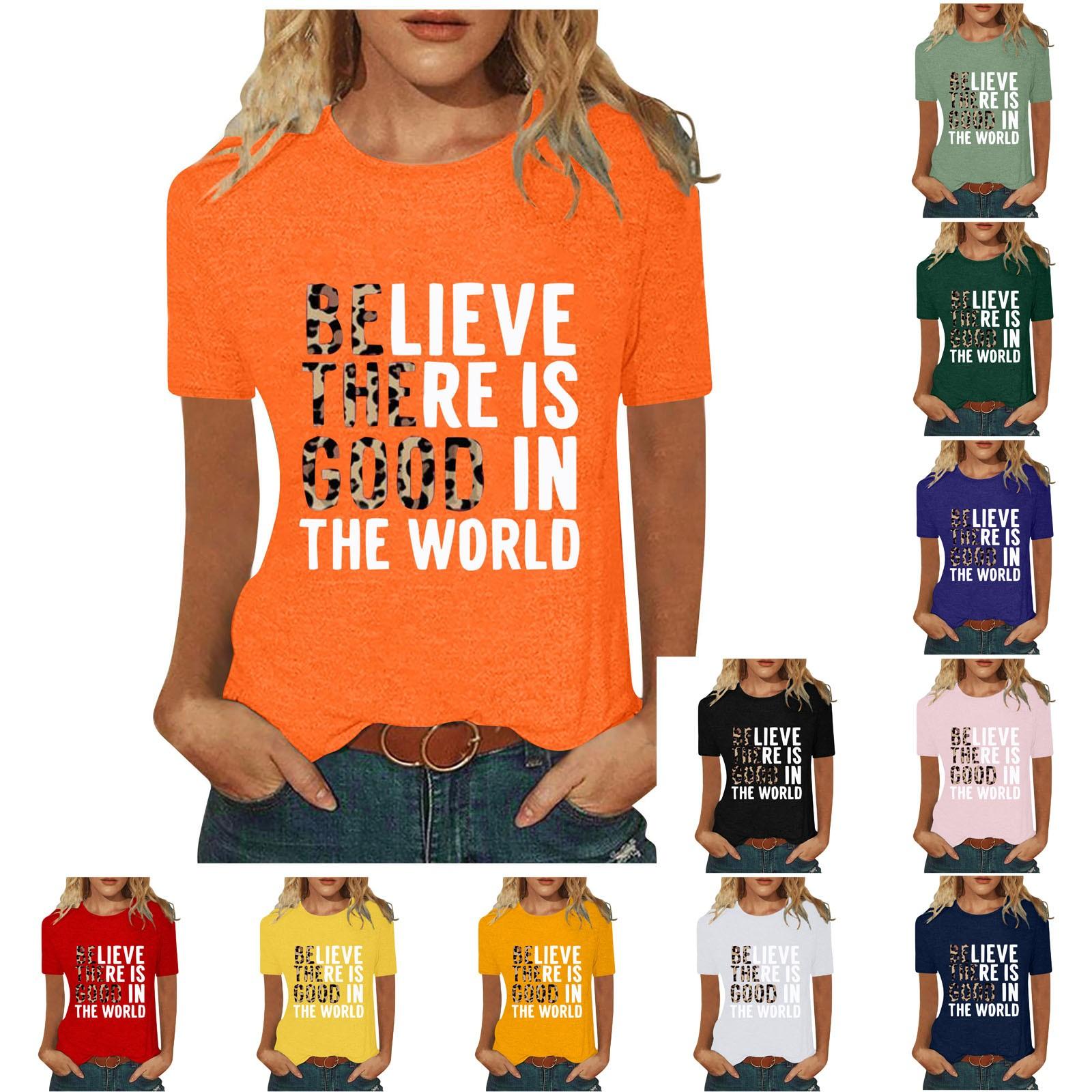 

Женская повседневная футболка с короткими рукавами и круглым вырезом с принтом