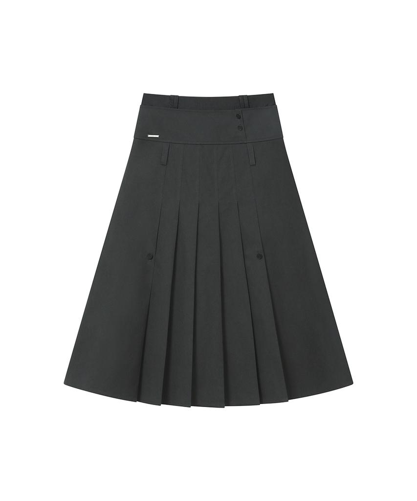 Miseki Seoul Layered Pleats Maxi Skirt Charcoal