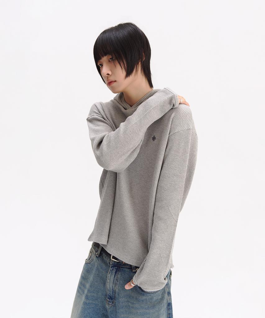 Waffle Fingerhole Hoodie_Light Gray