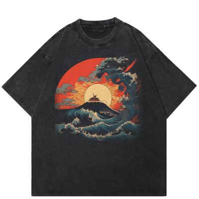 2024 m. „Streetwear“ japoniški „Wave“ grafiniai unisex marškinėliai