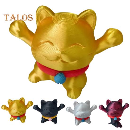 3D Printed Telescopic Cat Figurine Mini Fortune Cat Figure Simulated Animal Model Toy Home Office Bookshelf Desktop Decoration Ornament