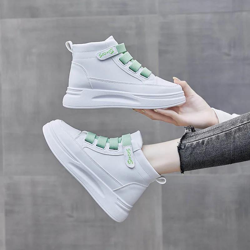Comemore New Women Casual Shoes PU Leather Flat Anti-Slip Woman Sneakers Outdoor Trainers Female  De Mujer High-top Shoe