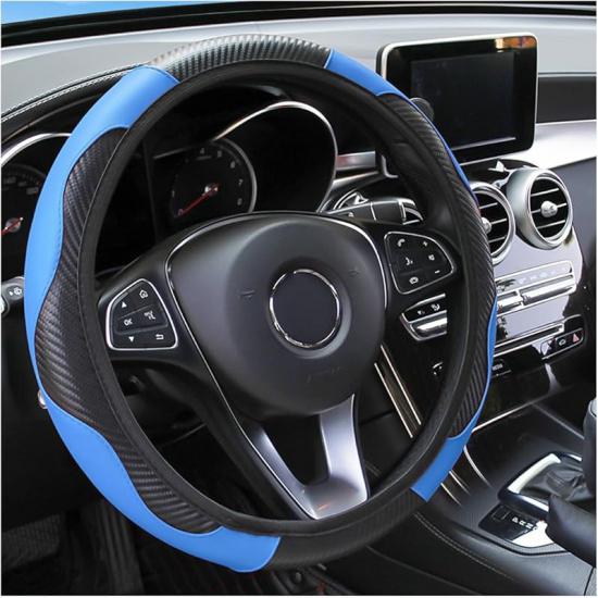 Car Steering Wheel Cover, 15 Inch Carbon Fiber Microfiber PU Leather Elastic Steering Wheel Protector For Men Women, Anti-Slip Breathable Car