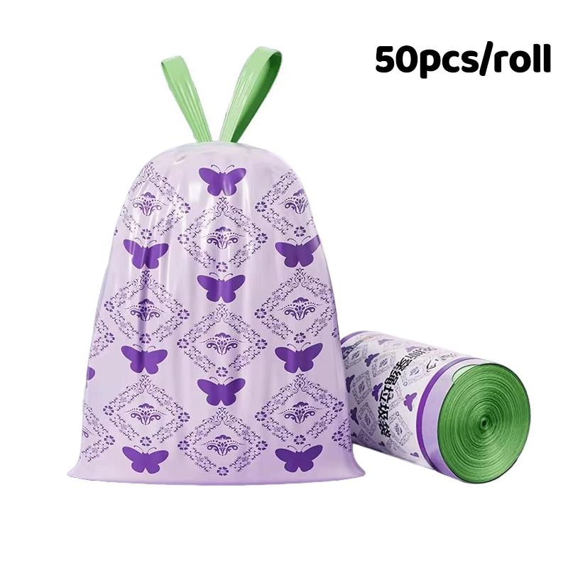 50 stuks Grote Capaciteit Lavendel Trekkoord Vuilniszakken Met Handvatten Voor Keuken, Badkamer, Slaapkamer & Woonkamer