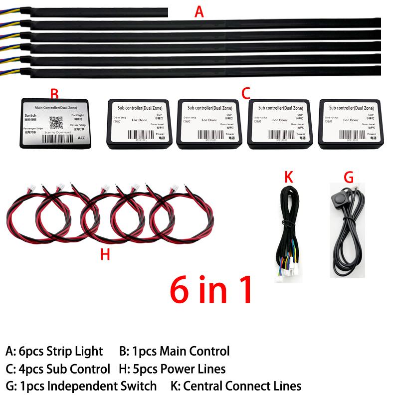 18 in 1 RGB Dual Zone LED Car Atmosphere Light Interior Decoration Acrylic Strip Backlight App Decorative Ambient Lamp Dashboard 6 in 1 App