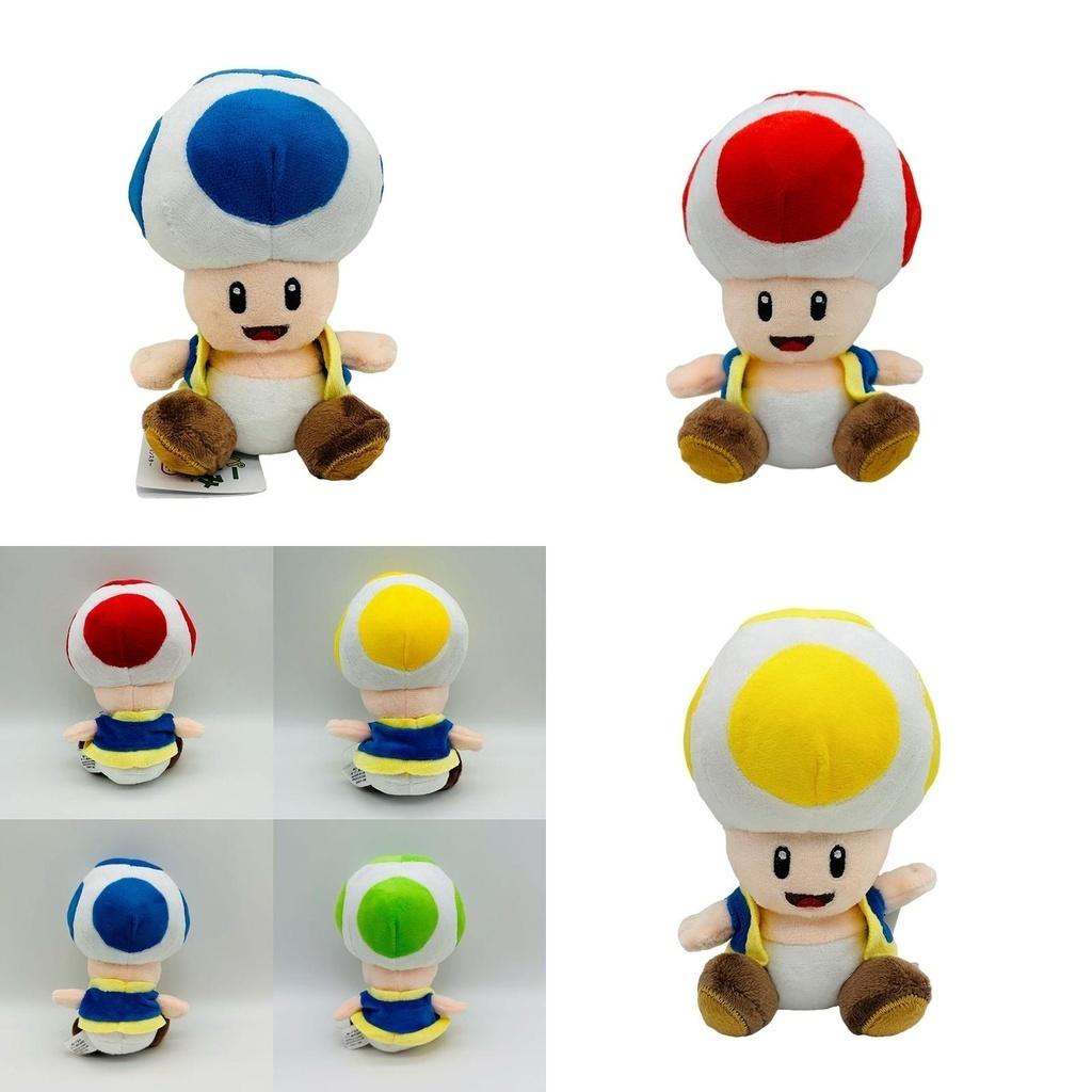 Super Mario 17cm Toad Plüschtier Mit 5 Bunten Sitzenden Pilzfiguren