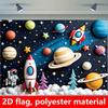 Cartoon Space Tapestry, Planets & Rockets Background Cloth, Kids Room Decor