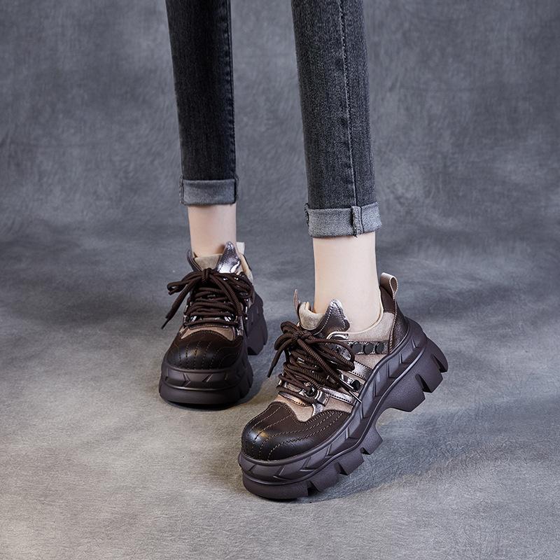 Fashion 7cm Autumn Fashion Spring Punk Luxury Shoes Cow Suede Genuine Leather Round Toe Women Moccasins Gothic