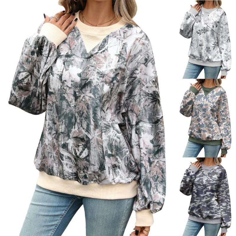 Womens Oversized Long Sleeve Crewneck Sweatshirt With Geometric Print 2026 Winter Casual Top