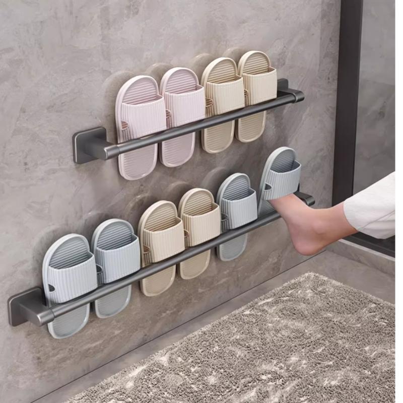 Two Layer Punch-Free Towels Holder Bar Bathroom Storage Rack Towel Rack Organizer Wall-Mounted Towel Shelf