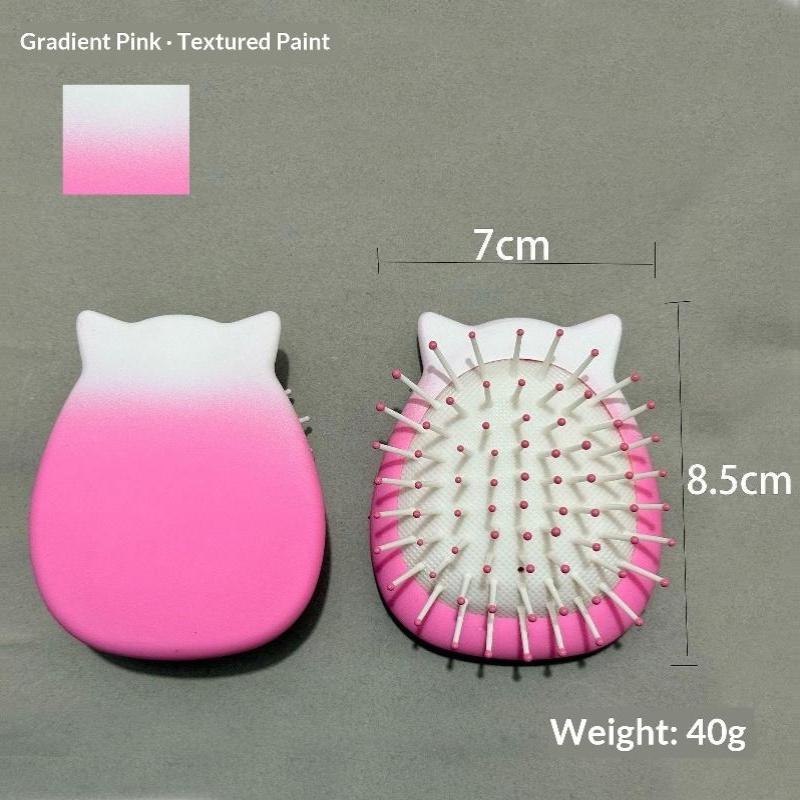Mini Spazzola per Capelli Detangling Ombré Rosa con Orecchie da Gatto e Setole Morbide Massaggianti per Viaggio Uso Quotidiano Portafoglio