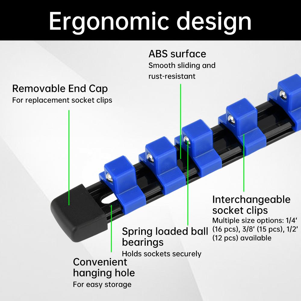 Organised Hand Sleeve Racks Tool Storage Socket 1/4" 3/8" 1/2" Multiple Sizes Holder Removable Design-Smooth Sliding and Durabl