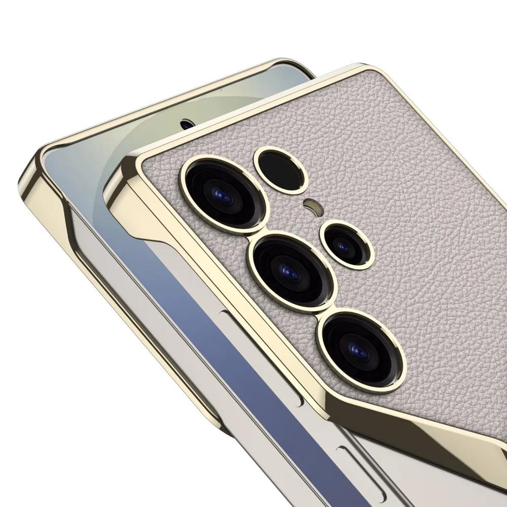 Electroplate Leather Galaxy S25 Ultra Phone Case for Samsung Galaxy S25 Ultra  Plating Plastic Hard Shell Protective Back Cover
