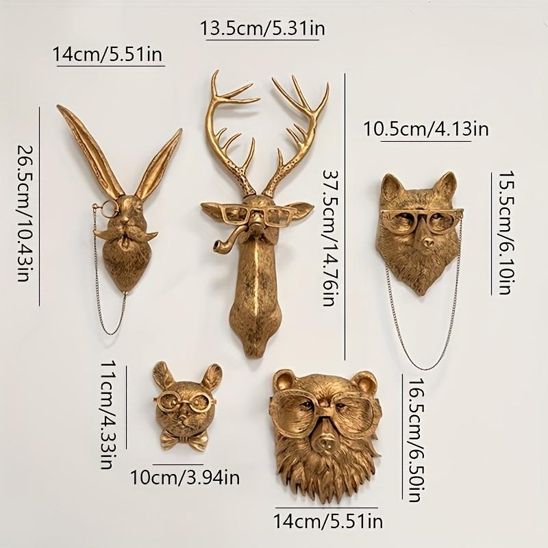 Set di 5 Decorazioni Murali Animali in Resina Vintage con Teste di Orso, Cervo, Topo, Volpe e Coniglio Decorazione per la Casa Interna, Decorazione Festiva