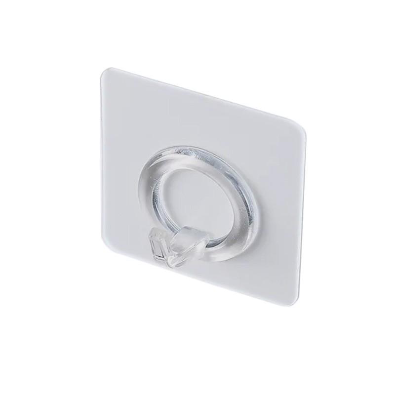 Multi-layer Adhesive Wall-Mount Storage Rack with Transparent Hooks for Bathroom