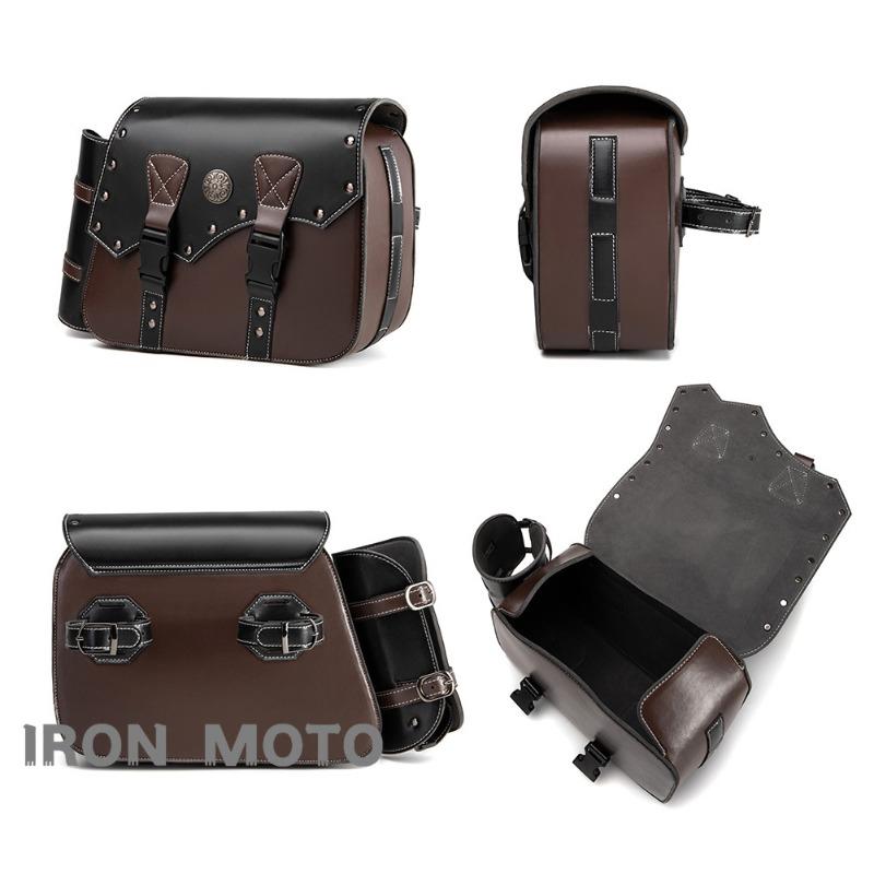 A Pair Motorcycle Saddlebags Retro Brown PU Leather Throwover Saddlebags Side Bag Motorcyclist Saddle Bag Motobike Accessories