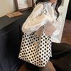 Polka Dot Canvas Tote Bag With Drawstring Closure Large Capacity Shoulder Bag Casual Shopping Bag Women Daily Commute Handbag