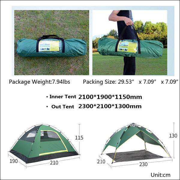 200 X 200 X 135cm 3-4 Person Dual Layer Waterproof Windbreak Portable Outdoor Equipment Camping Tent