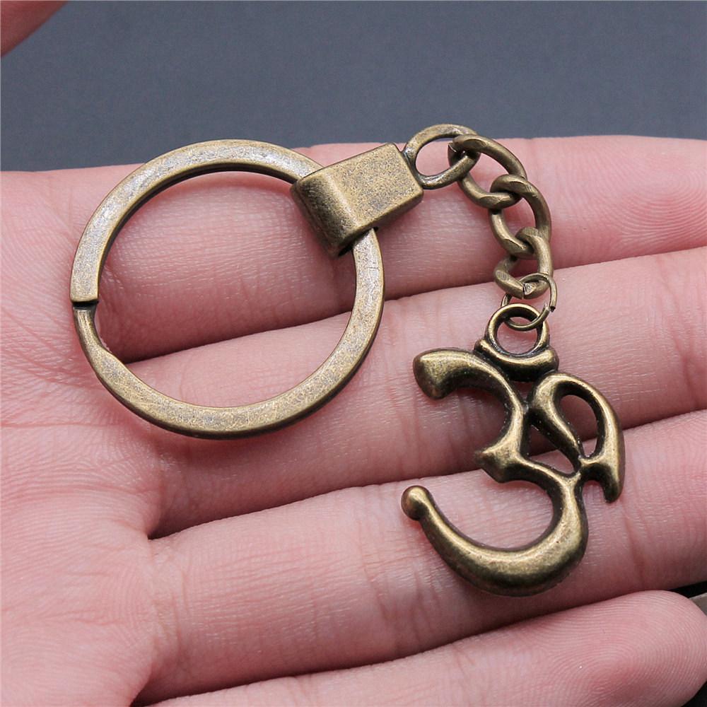Encouragement Letter Om Yoga Tags Pendant Antique Bronze Metal Keychain with 30mm Ring for Family