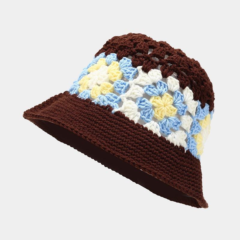 Korean Retro Stripe Handmade Crochet Bucket Hats Autumn and Winter Y2k Fisherman's Cap Women Tassel Colored Wool Hats