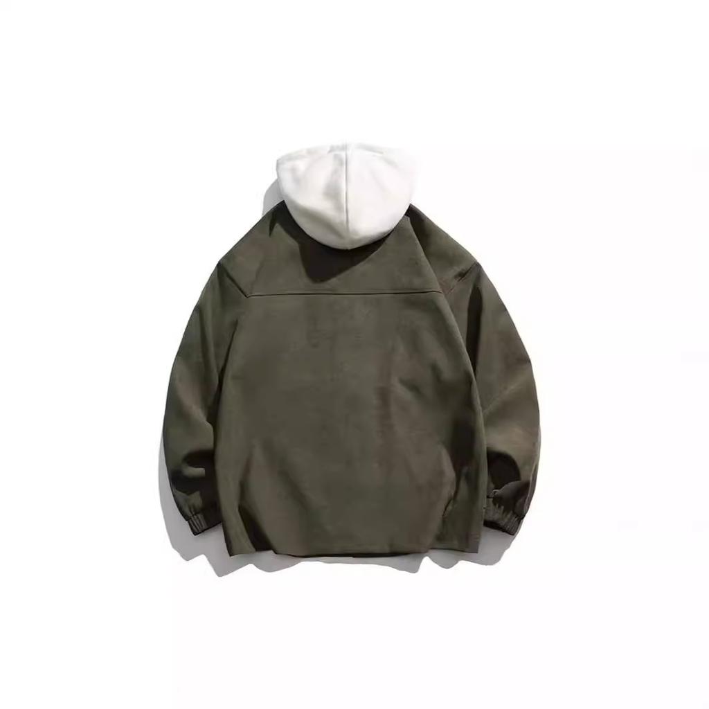 Fake Two Men's Autumn and Winter Contrasting Tooling Jacket Outdoor Jacket Casual Loose Contrasting Hooded Jacket