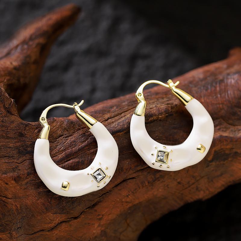 Stylish and Simple Old Money Style Enamel Drip Glaze Geometric Circle Ear Buckle Light Luxury High-end Earrings Personalized Fashionable Earrings