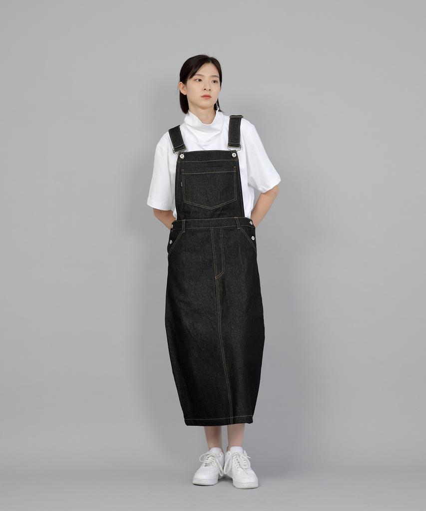 Seinteukeulu Wide Dome Overalls Skirt Wds-611 Black Denim Brs