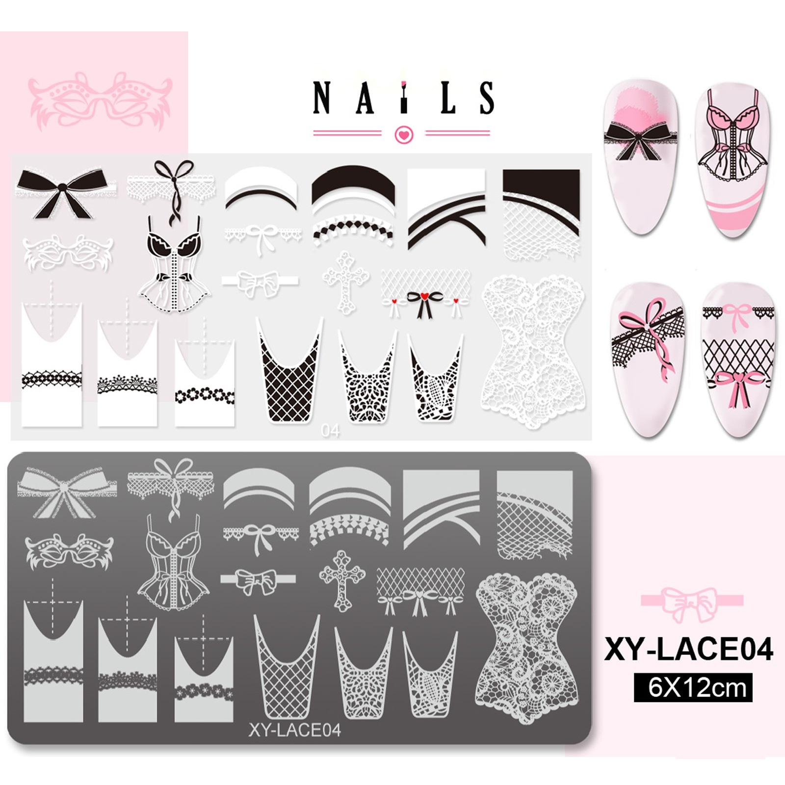 

Нейл-арт у французькому стилі Пластини з штампами Мереживо Трафарети з нержавіючої сталі Друк на нігтях Зображення Інструменти для штампування для манікюру