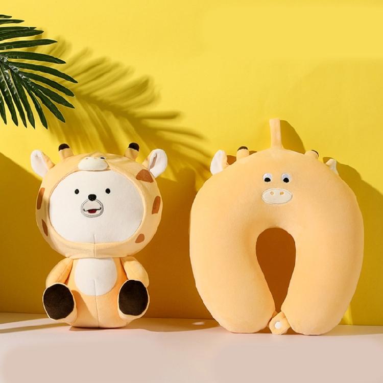 Kids Travel Pillow 2 in 1 Deformable Neck Pillow Soft Ushaped Pillow with Lovely Animal Sleep Companions