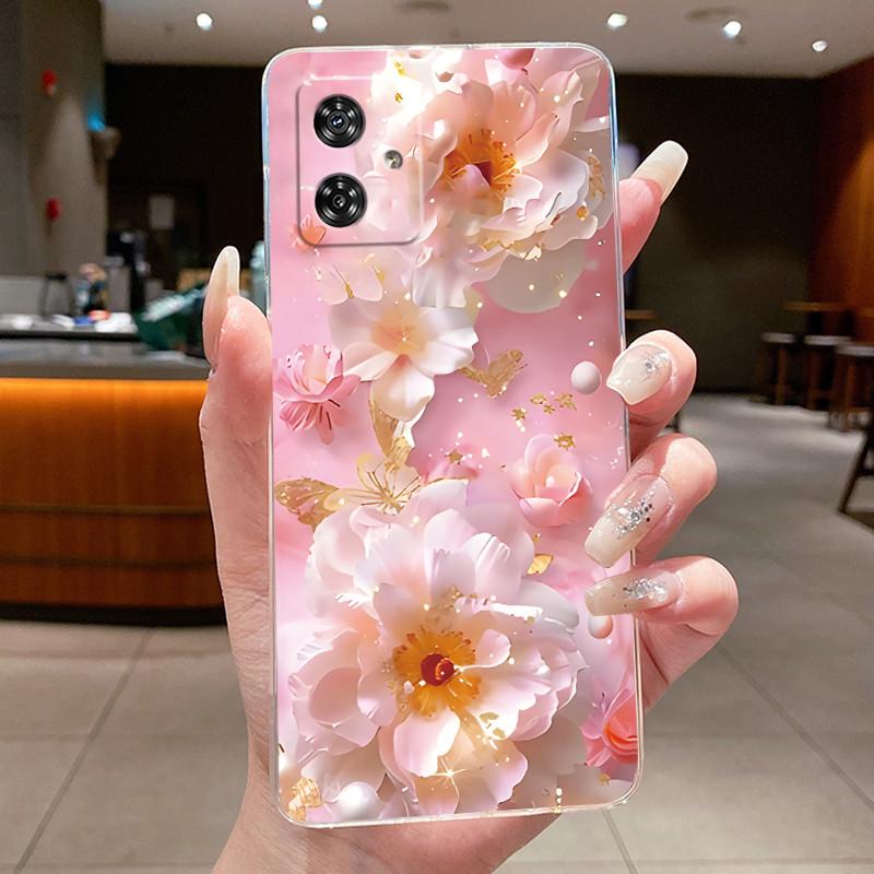 Phone Case For Motorola Moto G54 Power G64 G55 G54 Fundas Butterfly Bow Protective Casing Transparent Soft Silicone TPU Cover