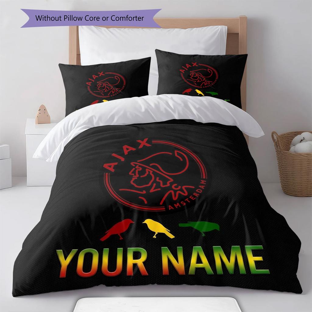 AFC Ajax Custom Name Pattern Bedding,Quilt Set Quilt Cover Pillowcase Home Birthday Gift(1 * Duvet Cover + 2 * Pillowcase, Without Core)