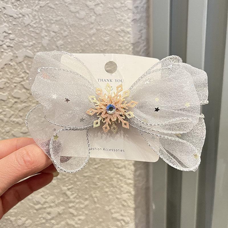 Princess Snowflake Bow Hair Clips for Girls - Cute Pink Korean Style Headwear