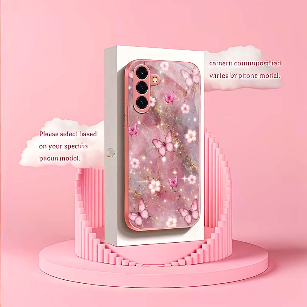 Butterfly Flower Sea Madam Pink Glass PhoneCase for Samsung Galaxy S26 S25 S24 S23 S22 S21 FE Ultra Plus Dropresistant Female