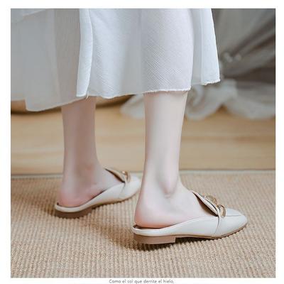 Baotou demi-pantoufles pour femmes été 2024 nouveau paresseux Muller bout carré plat chaussures simples à demi-support
