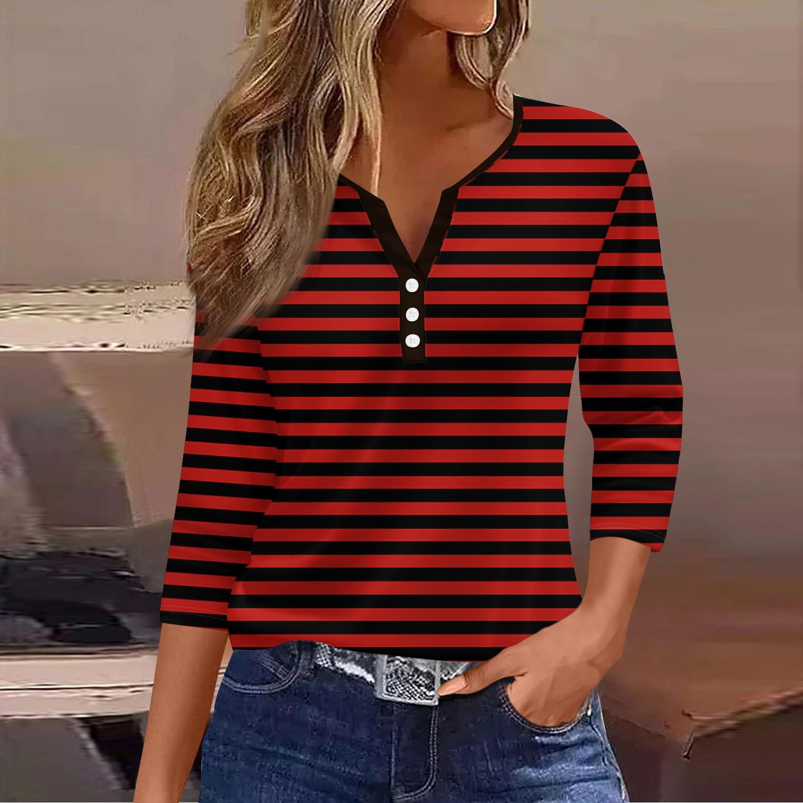 

Женские топы с рукавом 3/4, с принтом на Хэллоуин, винтажная мода, повседневные, свободные, с V-образным вырезом, больших размеров L красный