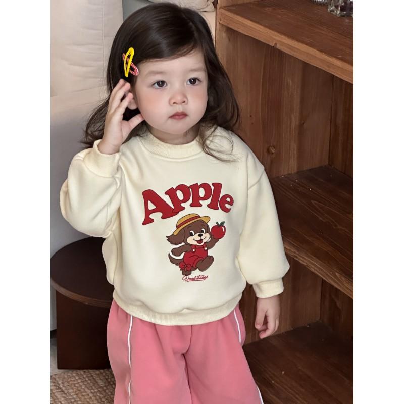 Girls 2025 Winter Cartoon Animal Thick Fleece Tracksuit Set Toddler Baby Long Sleeve Sweatshirt Pants