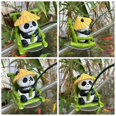 Design Único Material de Resina Ornamento de Pesca Panda Tema Panda Estátua de Resina Fofa Cadeira de Bambu Ornamento Lago Panda