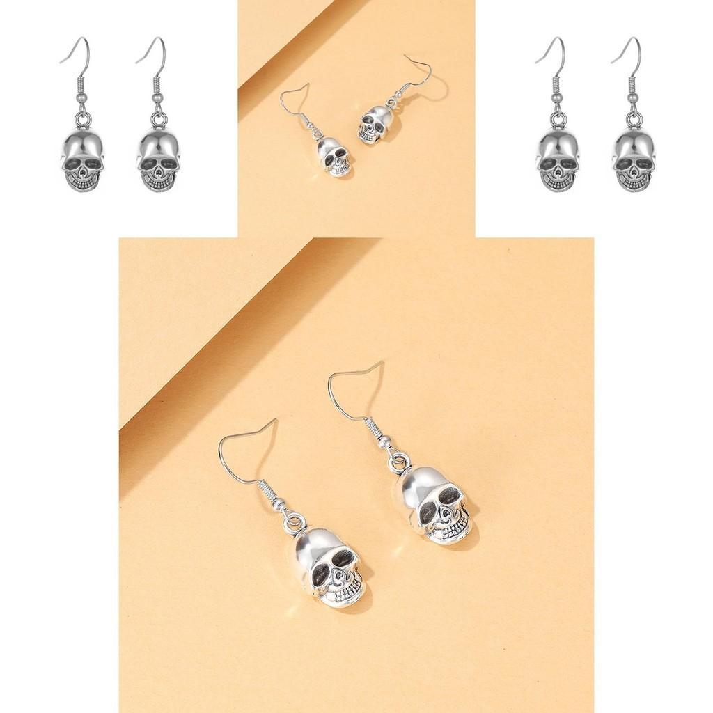 Vintage Silver Skull Earrings Stylish Alloy Simple Geometric Design For Women
