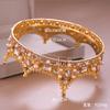 Vintage Gold Royal Crown Round Tiara Bride Head Jewelry Pearl Crystal Hair Accessories Wedding Crown Ornaments Headband Diadem