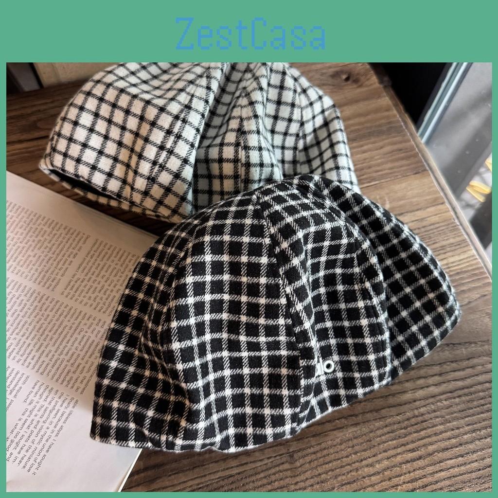 Grid Clashing Color Artistic Vintage Beret Hat Geometric Elements Women Spring