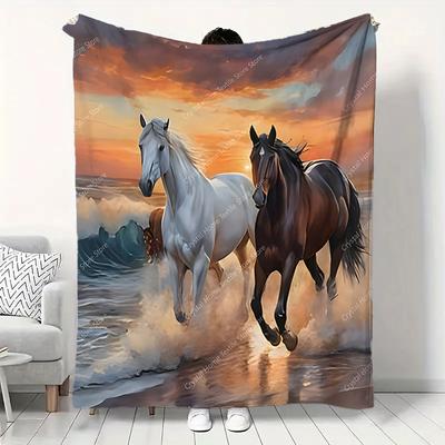 Horse Themed Soft Flannel Blankets,Warm Throw Blanket Comfortable Blankets for Picnic Beds Sofa Home Bedroom Cover Kids Gifts