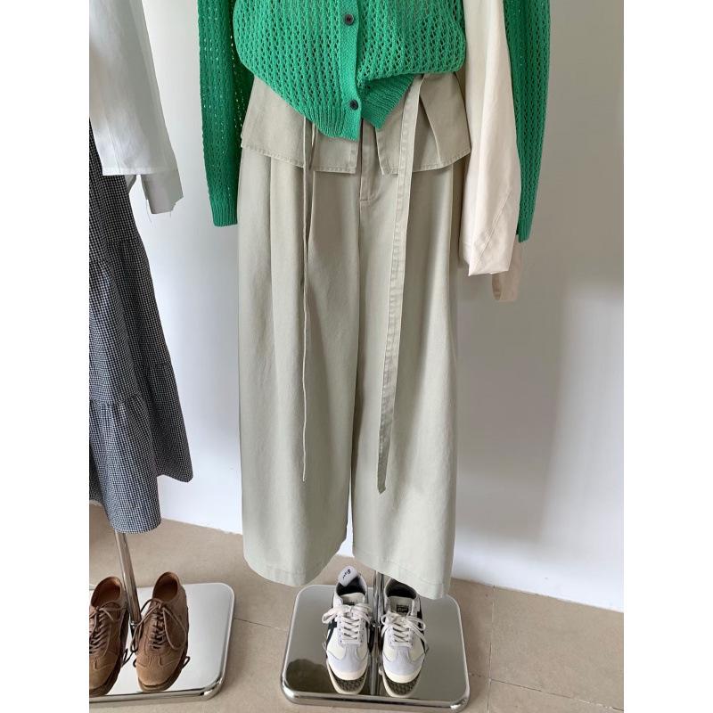 

Korean Style Elegant Pleated Waist Casual High-Waist Long Pants - Versatile & Slimming Solid Color Design Large хаки