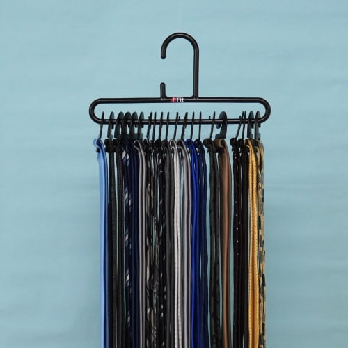 Shinko Hanger 20-Hold F-FIT Tie Hanger with 20 Hooks, Black, Made in Japan, Space-Saving Closet Storage and Organization, Large Capacity, Convenient I