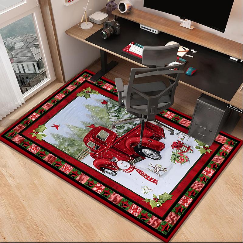 Christmas Vintage Truck Office Rug Chair Mat, Game Carpet, Suitable for Front Door, Bedroom, Living Room, Desk, Holiday Gift