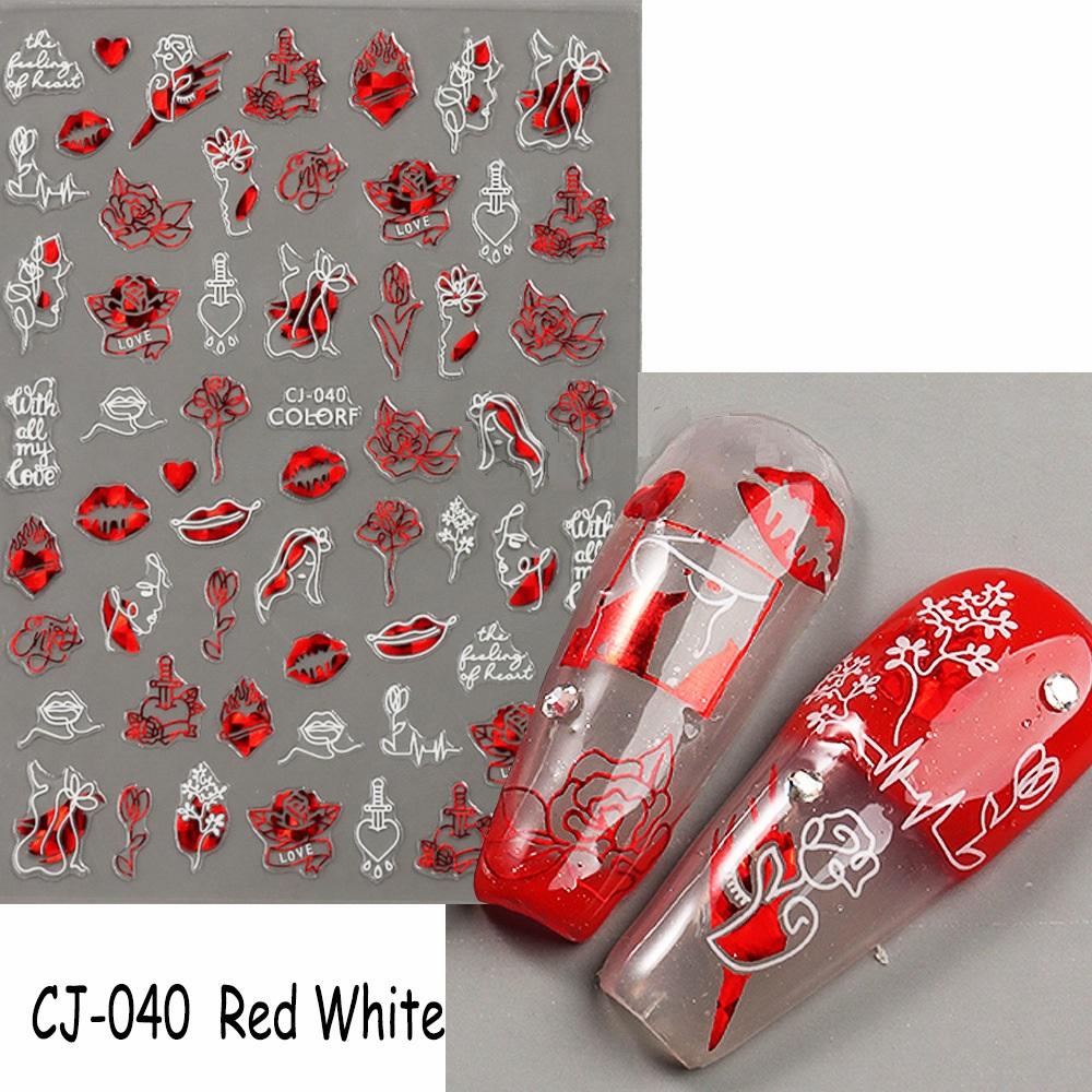 Samolepky na nehty Rose Heart Obtisky na nehty Květinové červené posuvníky Manikúra Dekor