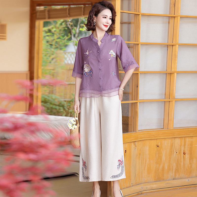 2024 Trendy Summer Mid-Sleeve Top Set for Middle-Aged & Elderly Women