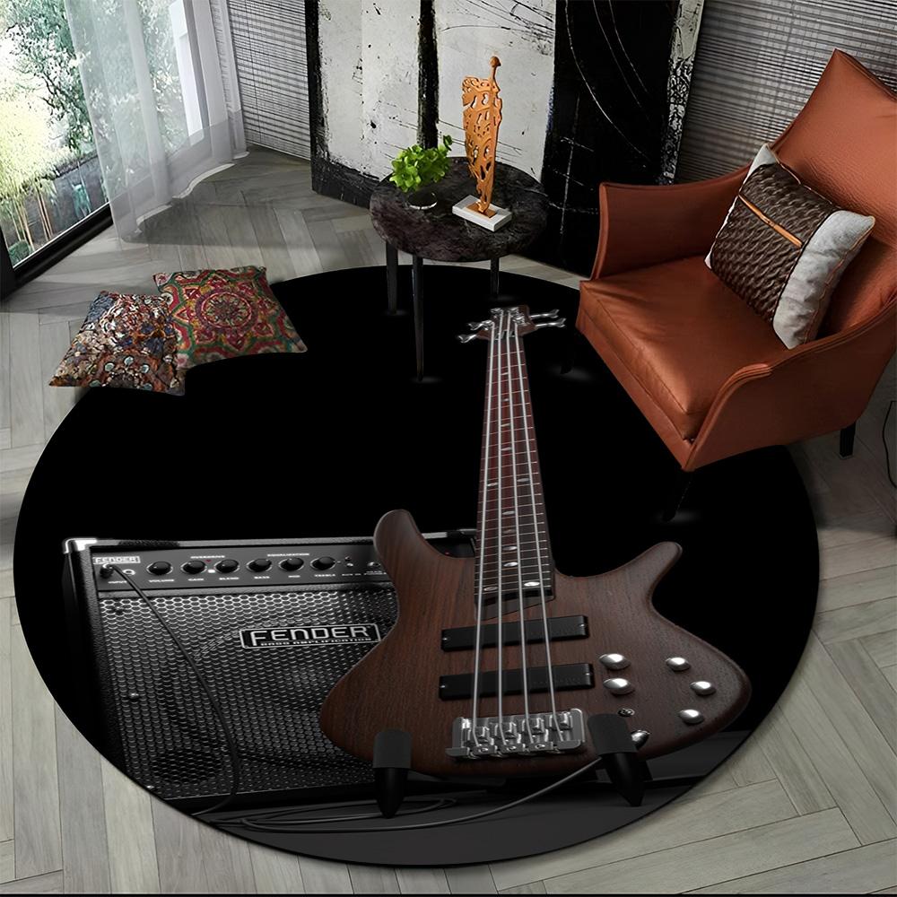 Elektrische Gitarre Klassische Gitarre Runder Teppich für Wohnzimmer Schlafzimmer Kinderzimmer Dekoration, Haustierbereich Teppich Rutschfeste Bodenmatte