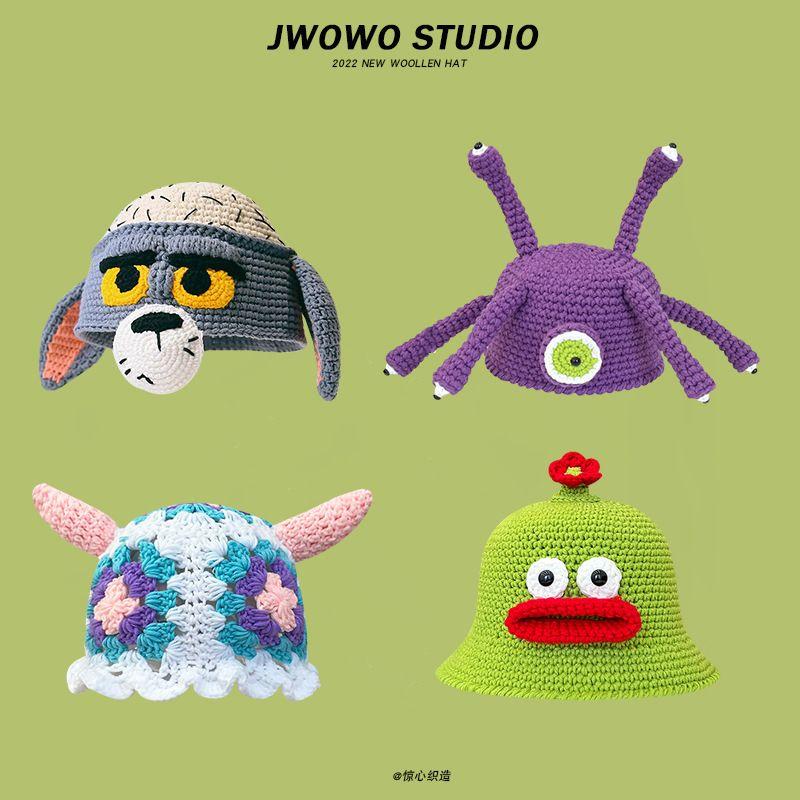 Pullover hat green female autumn and winter warm cute cartoon wool hat male